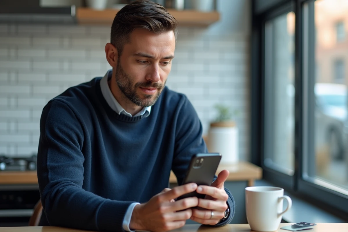 Homme contactant le service client de EF via smartphone pour un remboursement