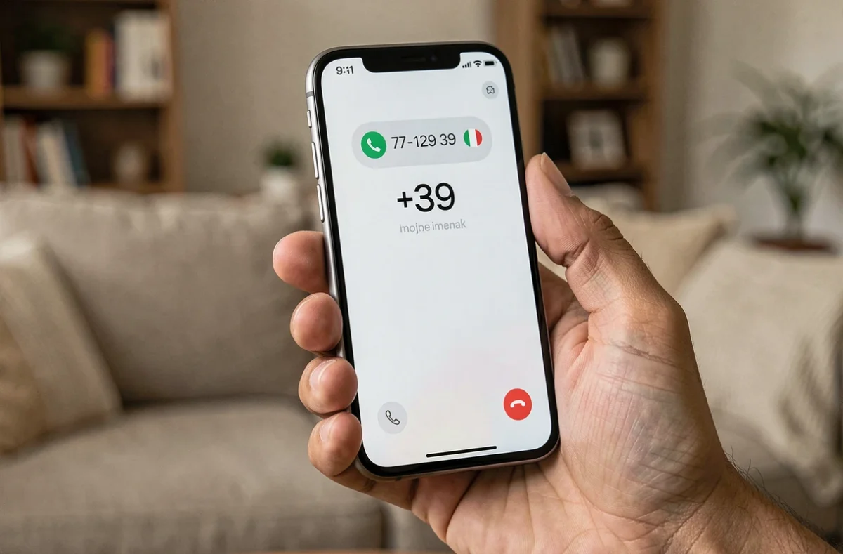 Gros plan d'un écran de smartphone affichant un appel entrant avec l'indicatif international +39 de l'Italie