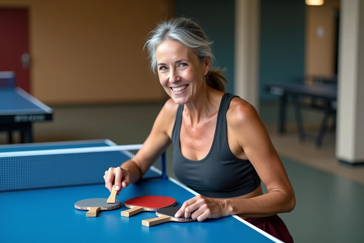 Femme testant différentes raquettes de tennis de table