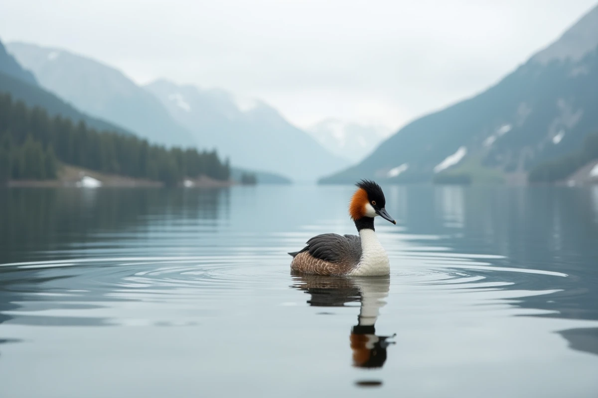 Grèbe huppé photographié sur le lac d'Aiguebelette lors d'une sortie ornithologique en pleine nature alpine