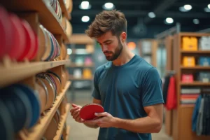 Jeune homme choisissant une raquette de tennis de table