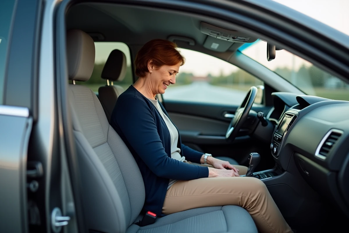 Femme réglant le soutien lombaire d'un SUV pour soulager une hernie discale